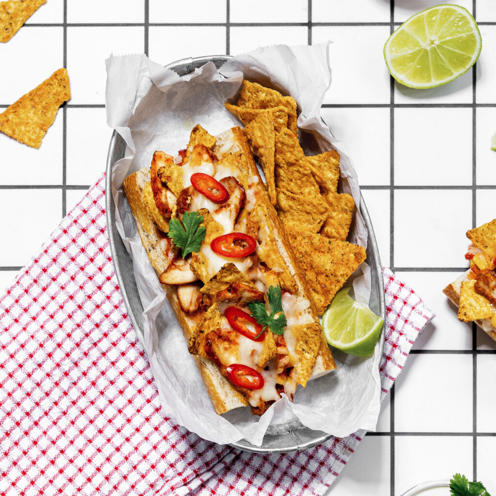 Varm nachobaguett med texmex kylling